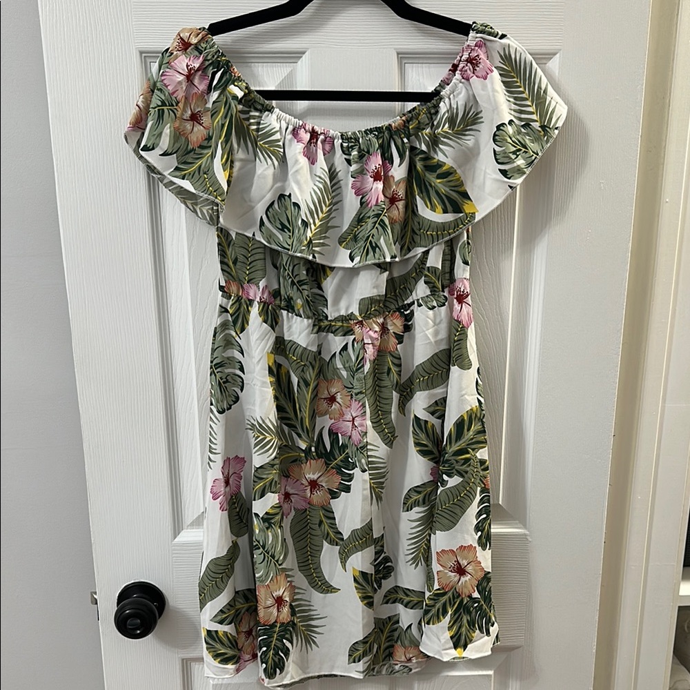 SHEIN Tropical Floral Off-Shoulder Mini Dress